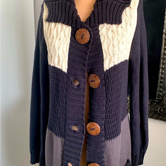 CARDIGAN VINTAGE COLOR BLOCK 100% COTTON. TUNIC LENGTH SIZE SMALL ✅SALE - Picture 2 of 5